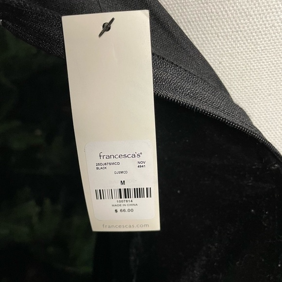 New With Tags Francesca’s Black Velvet Mini Dress With A Feathery Neckline - Picture 3 of 5